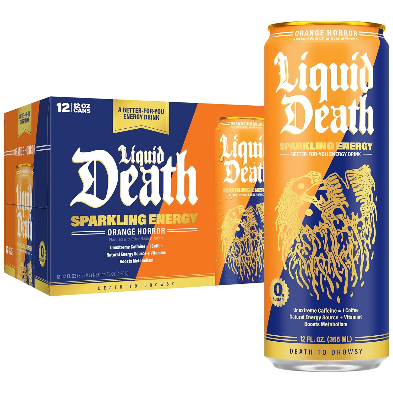 Liquid Death Sparkling Energy - Murder Mystery (Cherry, Cream, Spice), Zero Sugar Energy Drink, Unextreme Caffeine 100mg, Essential Vitamins, 12 Fl Oz (Pack of 12)